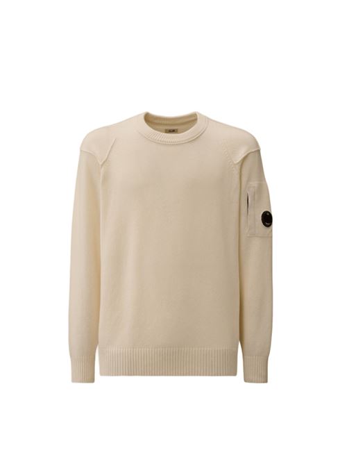 Maglione da uomo in misto lana riciclata, girocollo, colore off white melange C.P. COMPANY | KN707A110149AM13